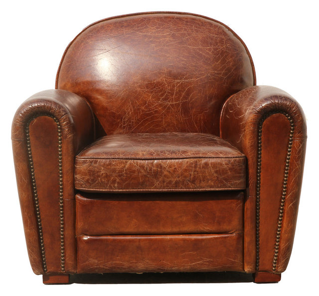 Pasargad Genuine Leather Paris Club Chair Transitional Armchairs
