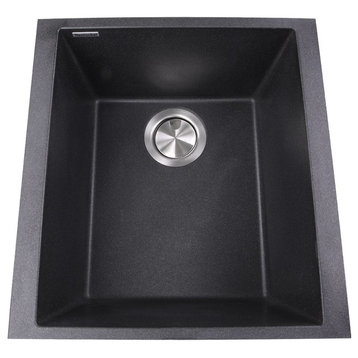 Nantucket Sinks 17" Single Bowl Undermount Granite Composite Bar-Prep Sink, Blac