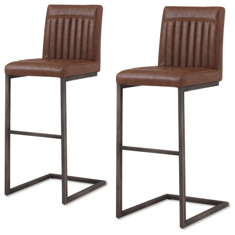 Ronan PU Leather Bar Stool,Set of 2 - Antique Cigar Brown