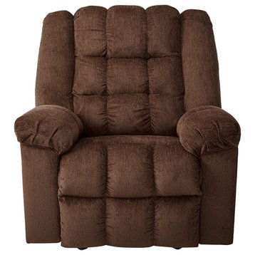 Contemporary Recliner, Manual Mechanism With Tufted Padded Seat, Dark Brown