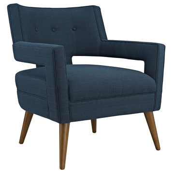 Unique Accent Chair, Azure Polyester Upholstery With Flared Arms and Button Back