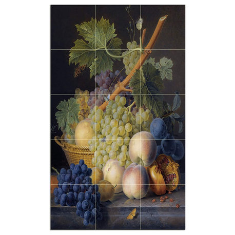 Tile Mural STILL LIFE WITH GRAPESPEACHES IN A Backsplash 4.25" Ceramic Glossy