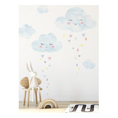 Watercolor Clouds with Heart Rain Wall Sticker
