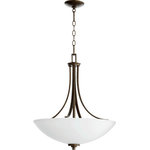 Quorum - Quorum 8060-4-86 Reyes - Four Light Pendant - Shade Included.Reyes Four Light Pendant Oiled Bronze Satin opal Glass *UL Approved: YES *Energy Star Qualified: n/a  *ADA Certified: n/a  *Number of Lights: Lamp: 4-*Wattage:75w Medium bulb(s) *Bulb Included:No *Bulb Type:Medium *Finish Type:Oiled Bronze