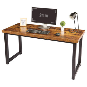 Modern Desk, Minimalistic Design With U-Shaped Legs & Thick Top, Rustic Brown
