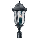 Savoy House - Savoy 5-301-BK, Monticello Post Lantern - Outdoor lighting with charming traditional style and finely crafted details: that`s the Monticello, designed by Karyl Pierce Paxton and constructed with high quality engineering by Savoy House. The lantern has a graceful bell shape, with a curved, tiered roof and matching multi-tiered finial above the post attachment â€”and the entire frame has a stately, rich, deep black finish. The shade is made of gorgeous, clear, water glass, adding to the timeless appeal. Three 60W, C-style bulbs within, illuminate the exterior of your home with a welcoming glow. This 10`` wide, 23.5`` high post lantern brings classic style to your patio, walkways, pergola, and other living areas in your yard and garden.