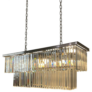 D’Angelo 40 Inch Clear Glass Crystal Prism 13 Light Chandelier, Brushed Nickel