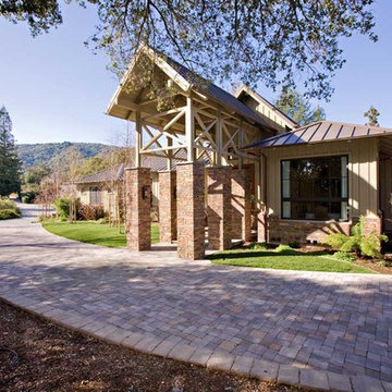 sweeping interlocking paver driveway by Bay Area custom home builder,Saratoga