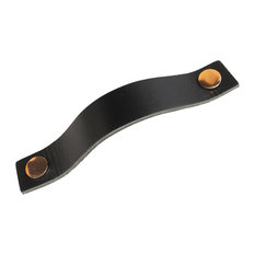 Leather Strap Drawer Handles, Black, Copper Rivets, Set of 2