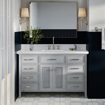 Ariel Kensington 55" Oval Sink Bath Vanity, Grey, 1.5" White Quartz