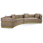 Meridian Furniture - Belsa Velvet Upholstered 2pc. Sectional, Beige - Round up the gang and get comfortable while seated on this Belsa velvet sectional. This uber contemporary sectional couch is just what you need for entertaining and hanging out with the whole gang. Its stunningly luxurious beige velvet upholstery is sleek to the touch and easy to care for and maintain, so the sofa retains its lovely look longer. Accents of brushed gold stainless steel on the base and back give the sectional a touch of glam.
