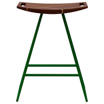 Roberts Counter Stool, Walnut With Maple Inlay, Green