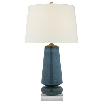 Parisienne Medium Table Lamp in Oslo Blue with Linen Shade