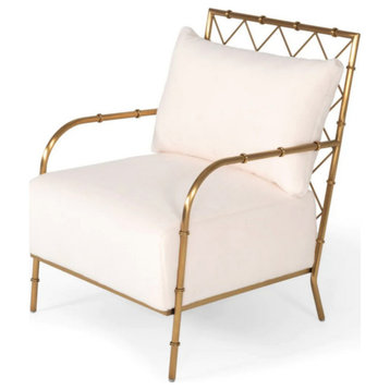 Natasha Glam White Velvet & Gold Accent Chair