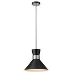 Z-Lite - Z-Lite 728P13-MB-BN Soriano 1 Light Pendant in Brushed Nickel - A decorative silhouette shapes industrial influence that adds casual elegance to this matte black finish metal pendant light. Dress up a main living space or entryway with this tasteful fixture trimmed with brushed nickel finish steel. This sleek pendant captures the heart of romantic industrial charm.