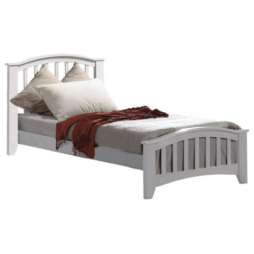 Mission Style Wooden Twin Bed With Arched Slatted Headboard And Footboard, White