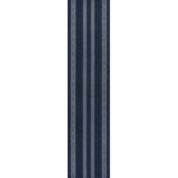 Nautisk Trellis Stripe Machine-Washable Area Rug, 2 X 8