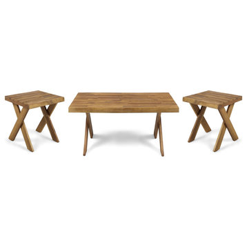 GDF Studio 3-Piece Irene Indoor Farmhouse Acacia Wood Table Set, Teak