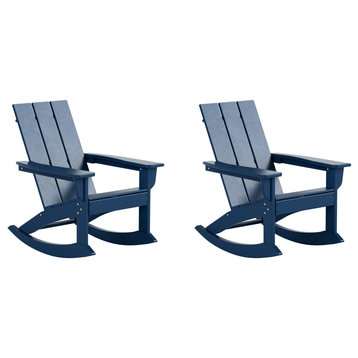 WestinTrends Set of 2 Modern Adirondack Outdoor Rocking Chairs, Navy Blue
