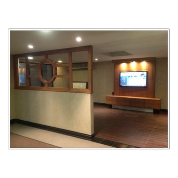 Condo lobby, before and after Hurricane Sandy