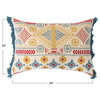 Cotton Velvet Embroidered Lumbar Pillow With Chambray Back and Fringe