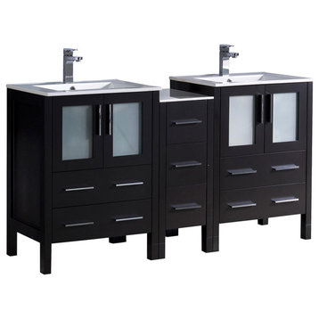 Torino 60" Double Bathroom Cabinet, Espresso, With Top and Integrated Sinks