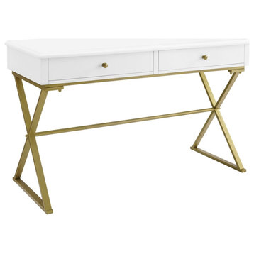 Riverbay Furniture Modern 2-Drawer Wood/Metal Desk in White/Gold