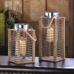 Arusha Rope and Bottle Design Tall Candle Lantern - Candleholders