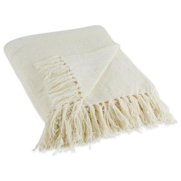 DII 60x50" Modern Fabric Chenille Throw with Decorative Fringe in Soft Cream