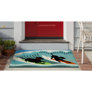 Frontporch Surfing Dogs Indoor/Outdoor Area Rug, Ocean, 2'6x4'
