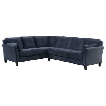 Bowery Hill Contemporary Tufted Fabric Sectional in Navy Finish