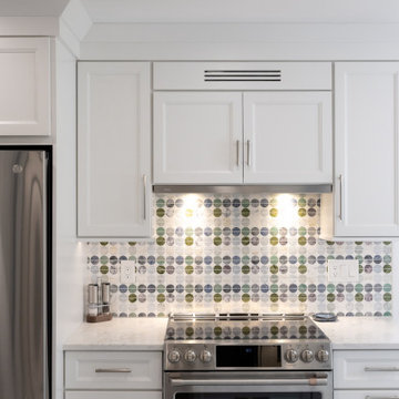 Custom White Kitchen with Calacatta Azulean Quartz Countertops