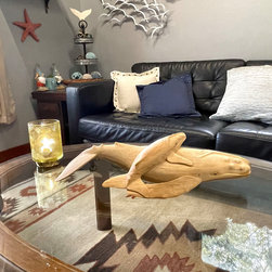 Exquisite Hand-Carved Teak Wood Humpback Whale and Calf Sculpture - Highly Detailed, Artisan Crafted - Captivating 20-Inch Long Coastal Tabletop Decor Accent - Decorative Accents