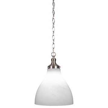 Juno 1-Light Chain Hung Pendant, Brushed Nickel/White Marble