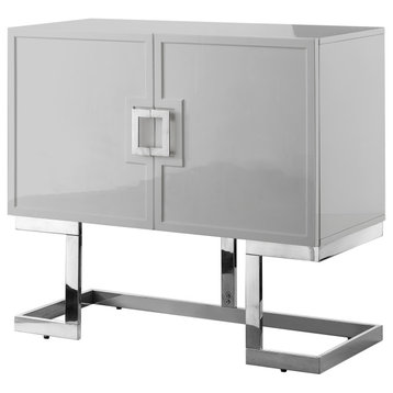 Luanna Accent Cabinet, Light Gray and Chrome