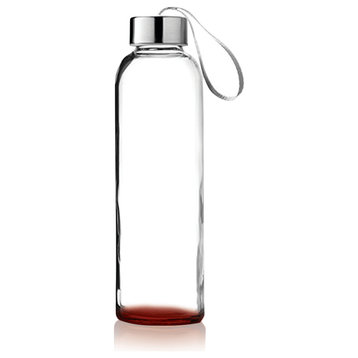 Glass Water Bottle 18 oz. Bottles With Carrying Loop, Red