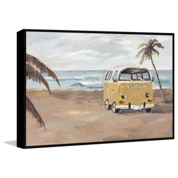 "Vintage Surfing Van" Floater Framed Painting Print on Canvas, 60x40