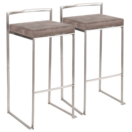 LumiSource Fuji Barstool, Stainless Steel Set of 2, Stone Cowboy Fabric