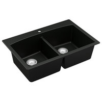 Karran Drop-in Quartz 33" 1-Hole 50/50 Double Bowl Sink Kit, Black