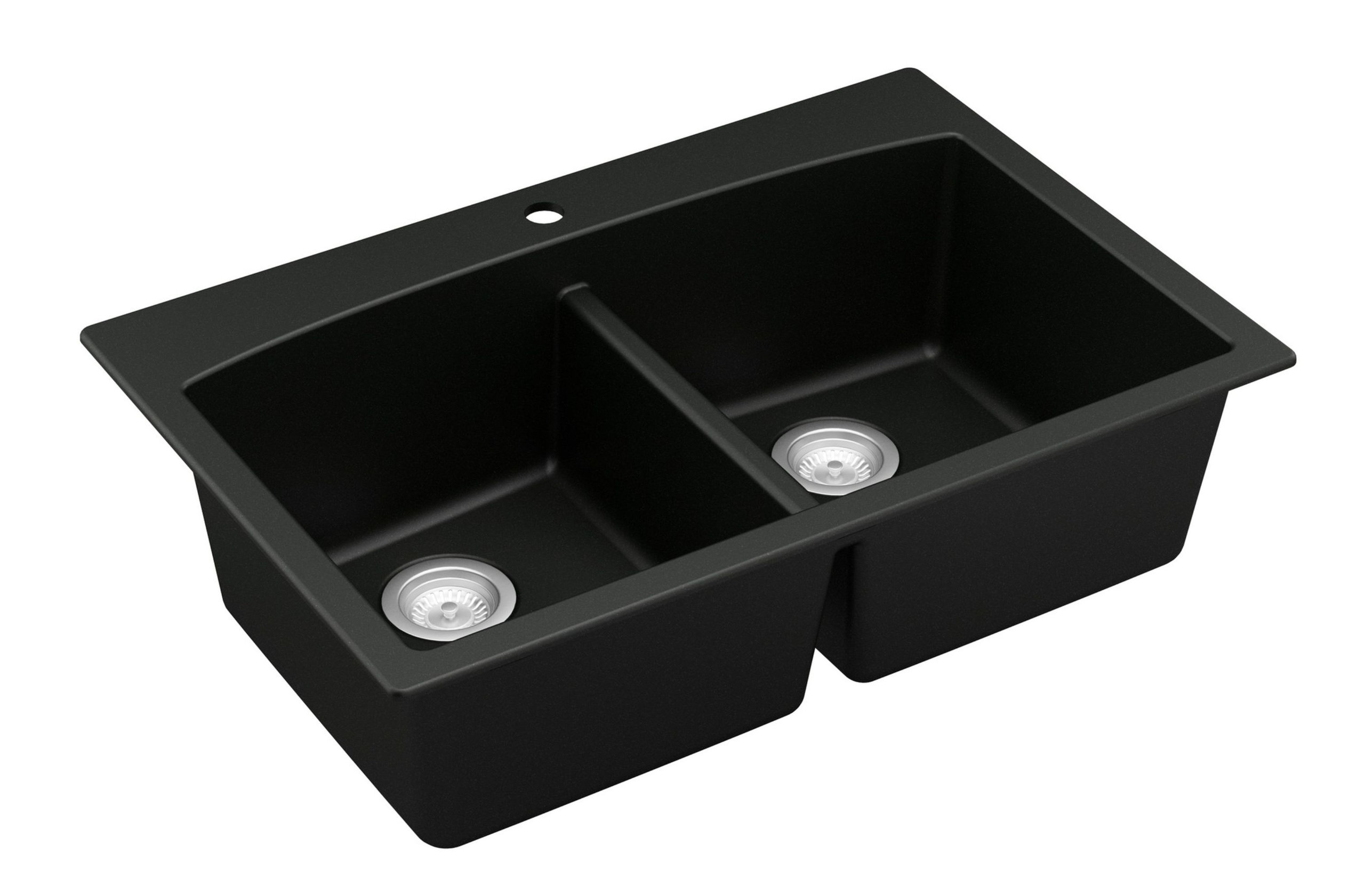 Karran Drop-in Quartz 33" 1-Hole 50/50 Double Bowl Sink Kit, Black
