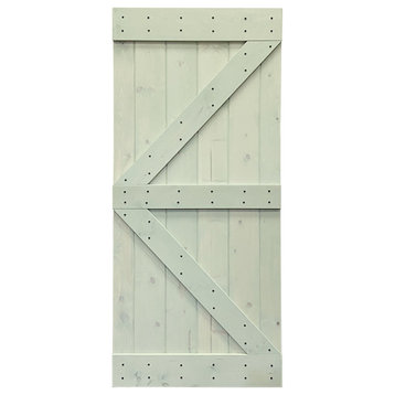Stained Solid Pine Wood Sliding Barn Door, Sage Green, 38"x84", K Series