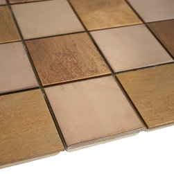 Matte Wood Look Bronze Metallic Square Glass Mosaic Tiles - Home Accessories & Decor