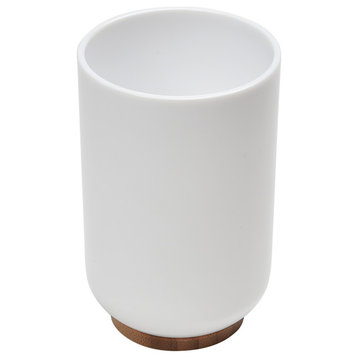 White PADANG Vanity Bath Tumbler Cup or Toothbrush Holder with Bamboo Base 10 FL