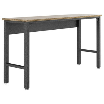 Pemberly Row Modern MDP Wood/Steel Metal Garage Work Table in Gray/Natural