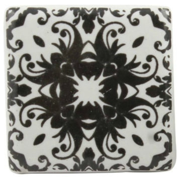 Set of 4 Black and White Square Ceramic Cabinet Knobs