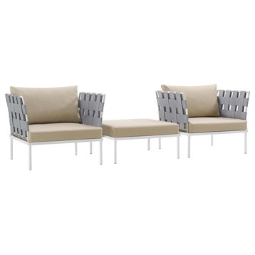 Harmony 3-Piece Outdoor Aluminum Sectional Sofa Set, White Beige