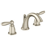 Moen - Moen Brantford 2-Handle High Arc Bathroom Faucet, Brushed Nickel - With intricate architectural features that transcend time, Brantford faucets and accessories give any bath a polished, traditional look. Classic lever handles, a tapered spout and globe finial give this collection universal appeal.