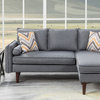 Mia Gray Linen Fabric Sectional Sofa Chaise With USB Charger and Pillows