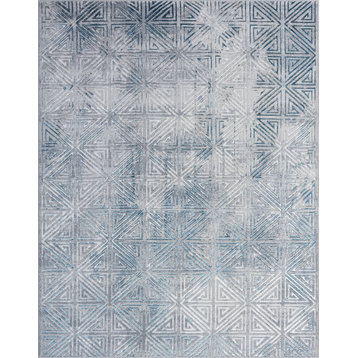 Avery Contemporary Abstract Blue/Cream Rectangle Area Rug, 5'3''x7'3''