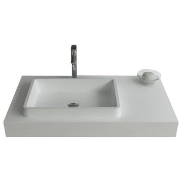 ADM Rectangular Wall Mounted Sink, White, 35", Glossy White
